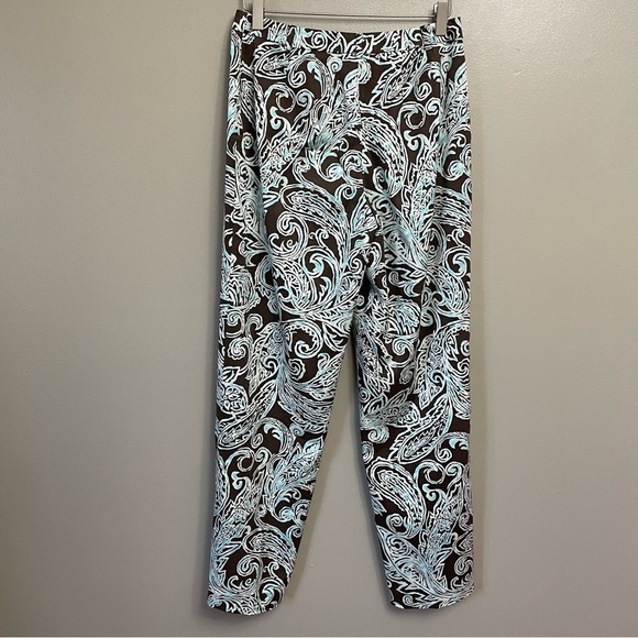 Talbots Silk Blend Stretch Brown Blue Dress Pants Stretch size 4 Classy paisley - Picture 2 of 11